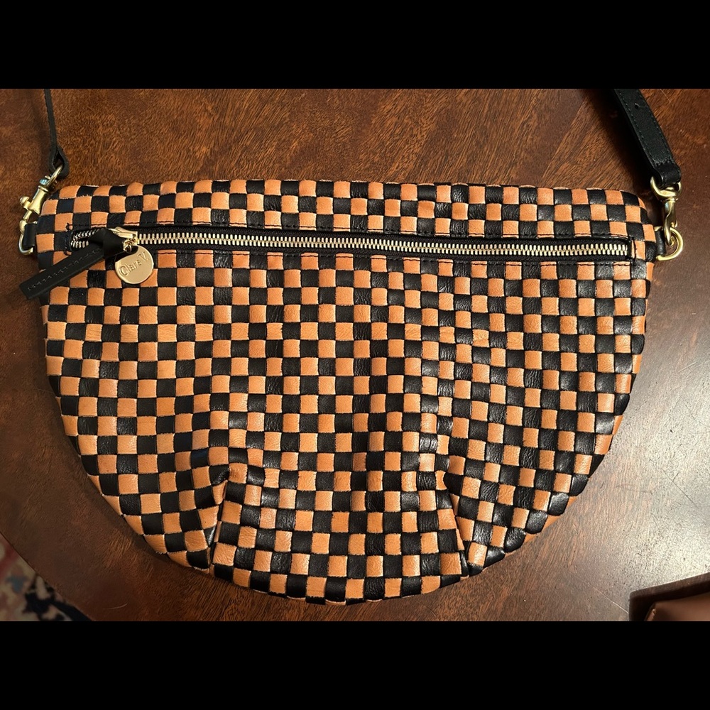 Clare V Black and Tan Checkered Crossbody Bag